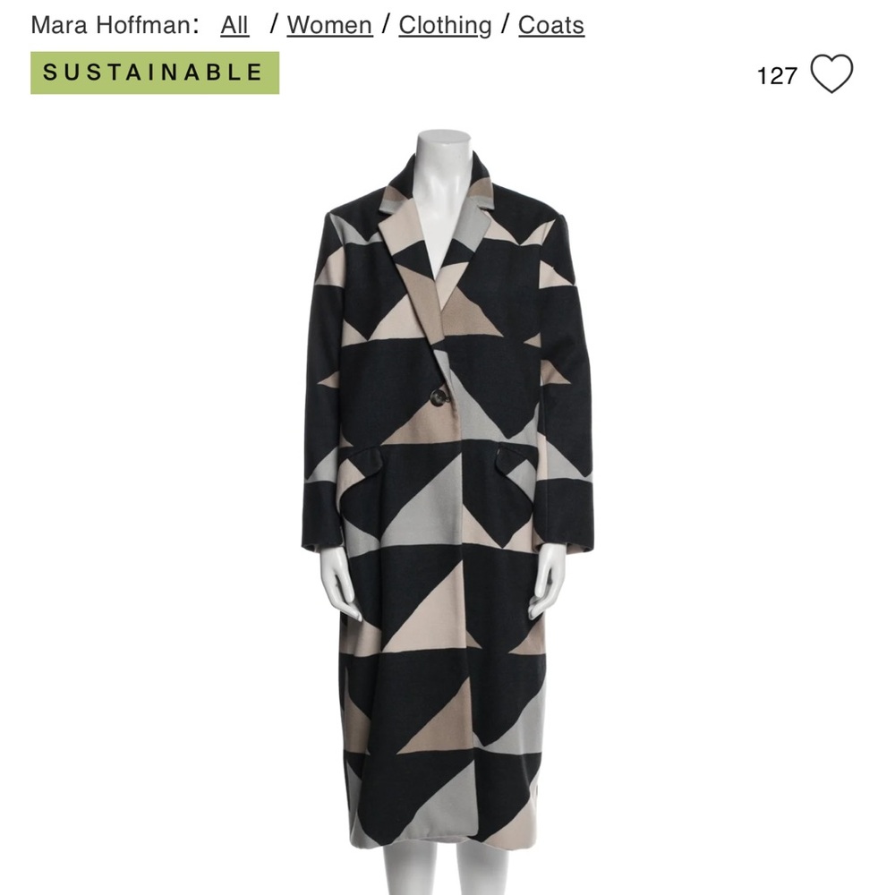 NWT Mara Hoffman Black and Tan Geometric Car Coat XS